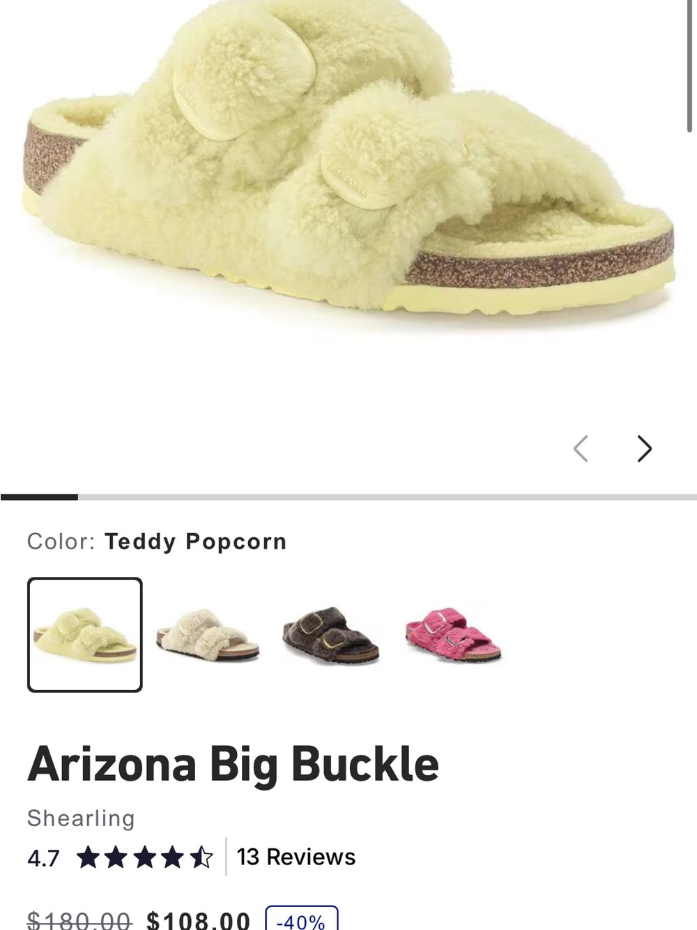 Birkenstock Shearling Arizona Big Buckle Sandal in Teddy Popcorn Yellow